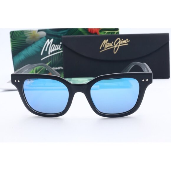 Maui Jim Shore Break MJ 822-02MG Black Cat Eye Sunglasses Blue polarized Lens - Picture 2 of 6